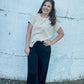 Cream Ribbed Short Sleeve Top