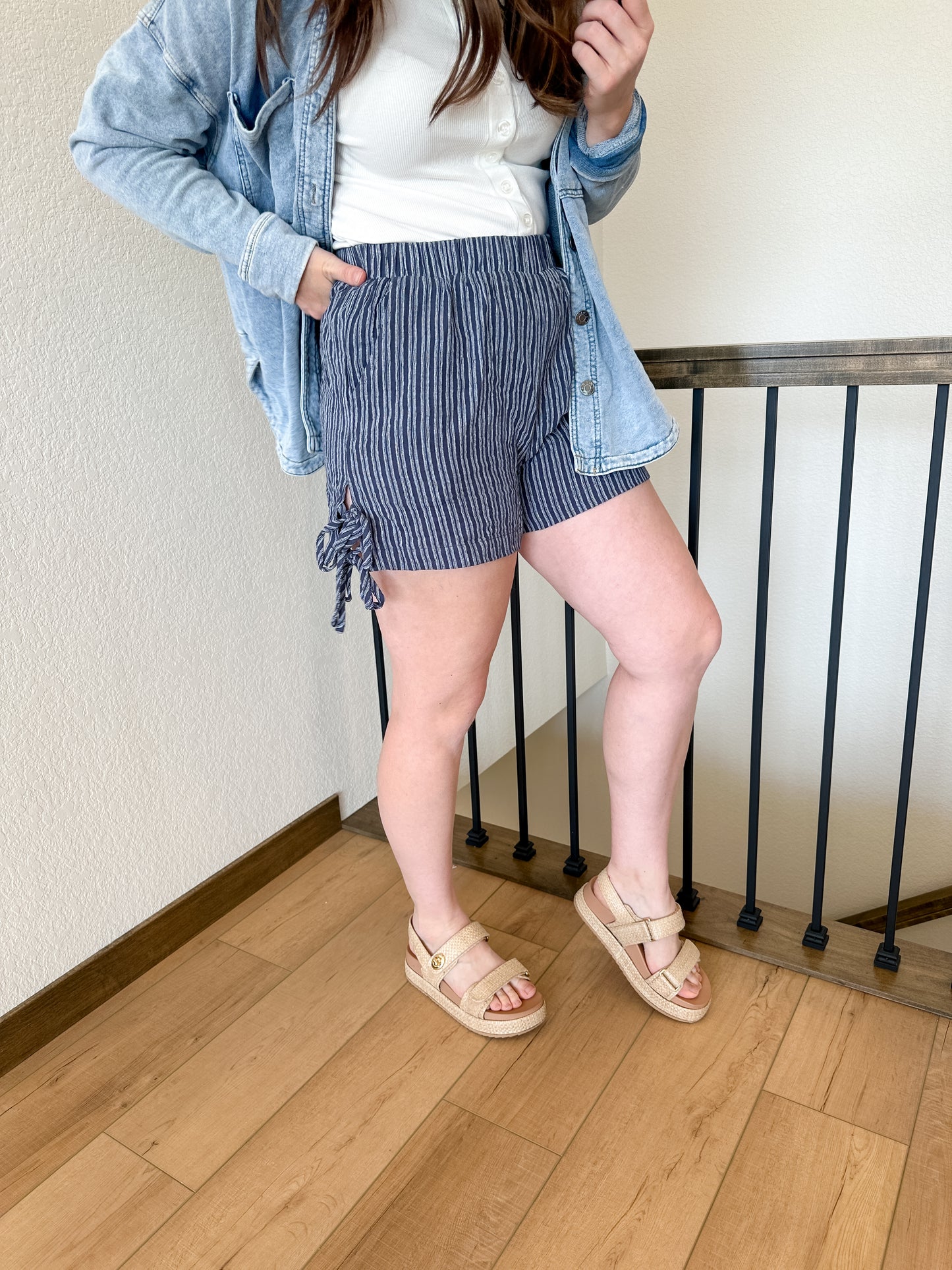 Blue Stripe Tie Shorts