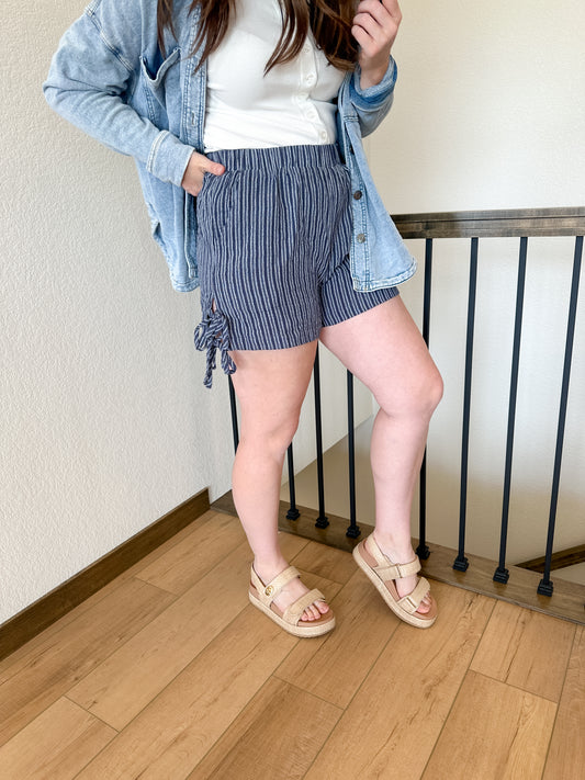 Blue Stripe Tie Shorts