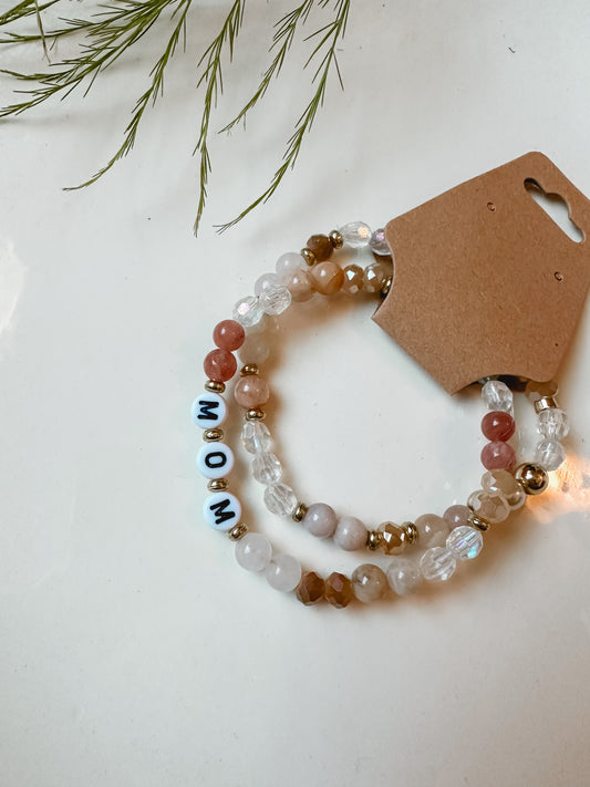 MOM / GIRL MOM Stone Bracelet Set