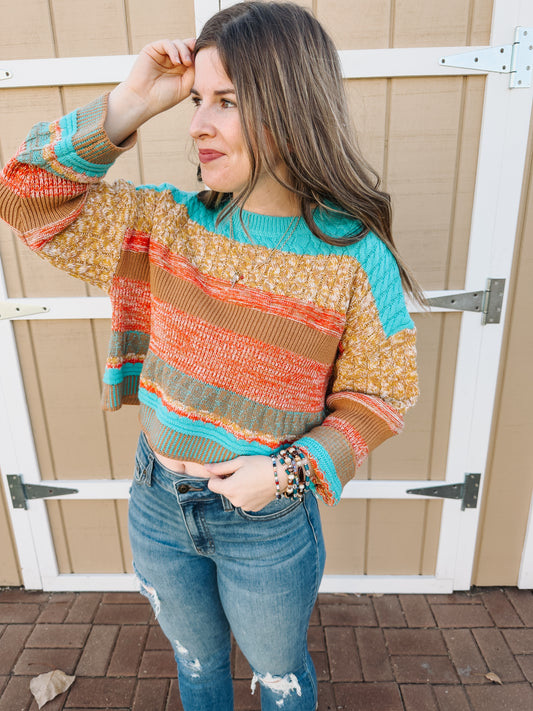 Cable Knit Colorblock Sweater