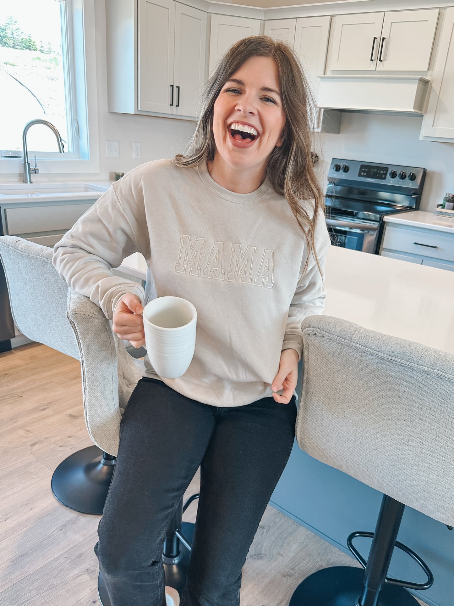 MAMA Embroidered Cream Crewneck