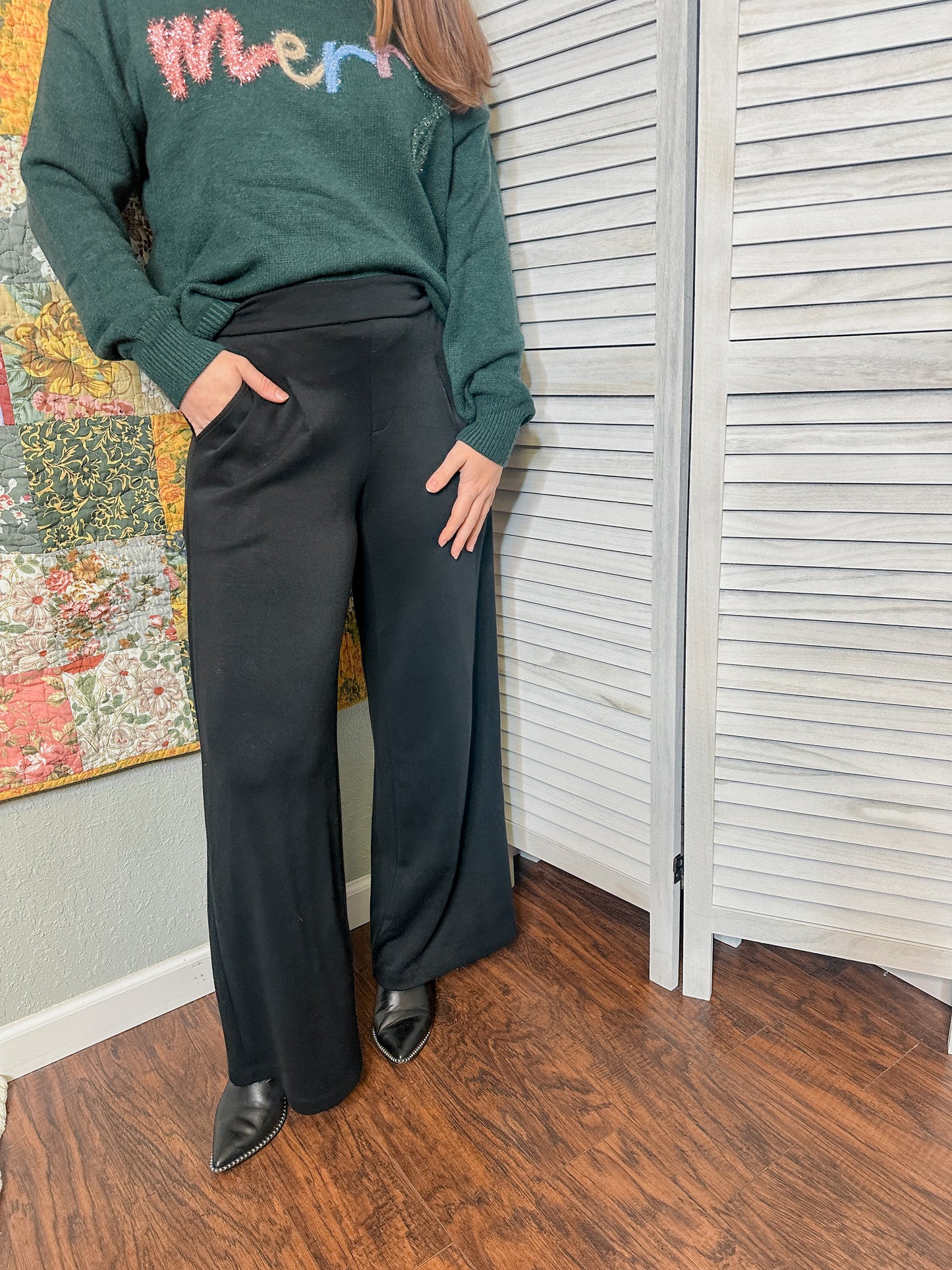 Front Pleated Black Pants