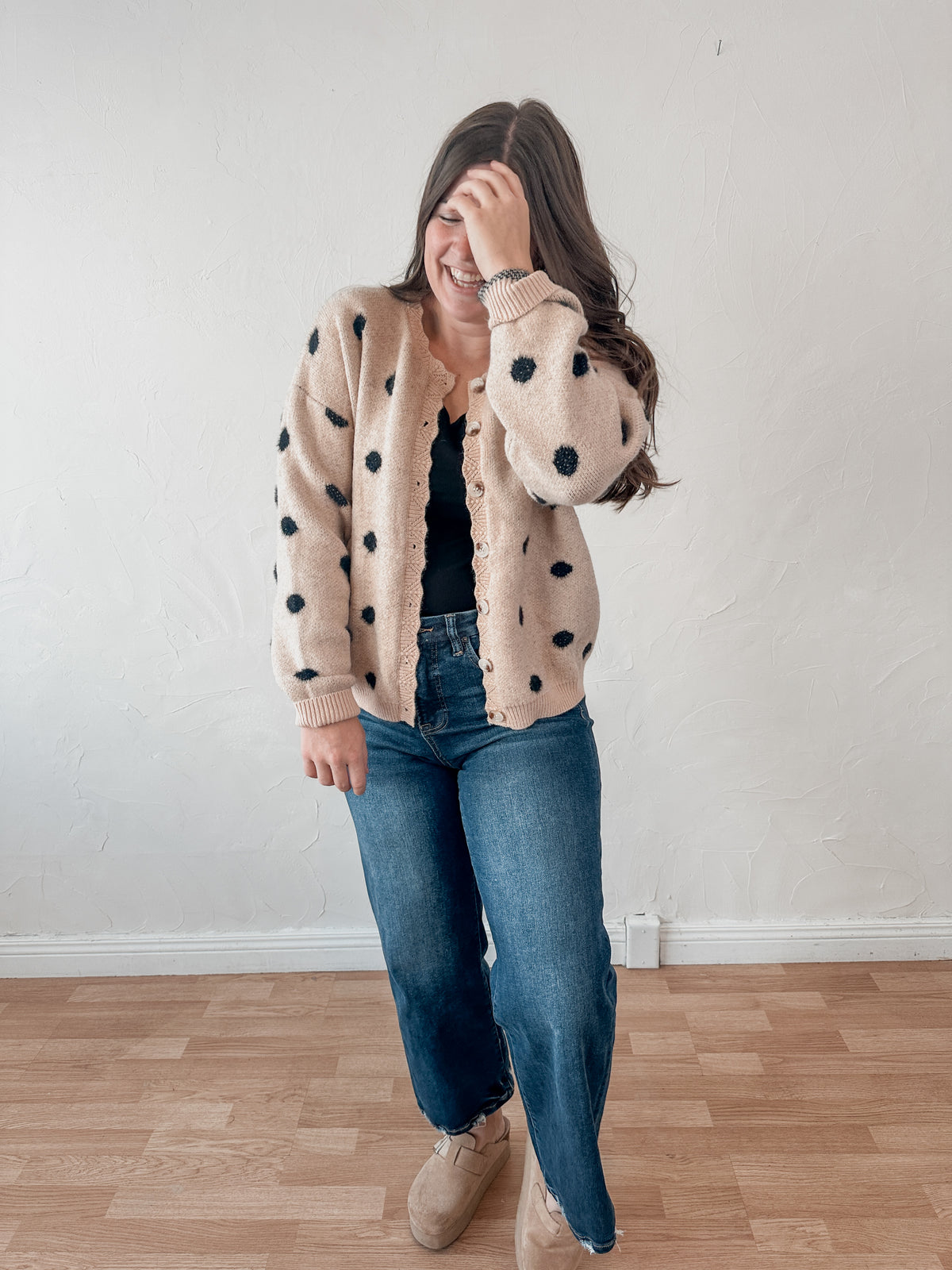 Oatmeal Polka Dot Cardigan