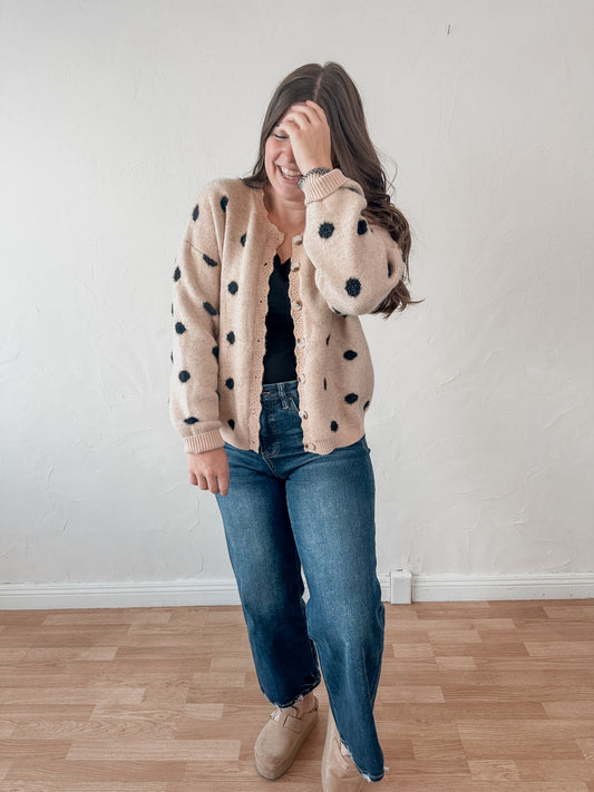 Oatmeal Polka Dot Cardigan
