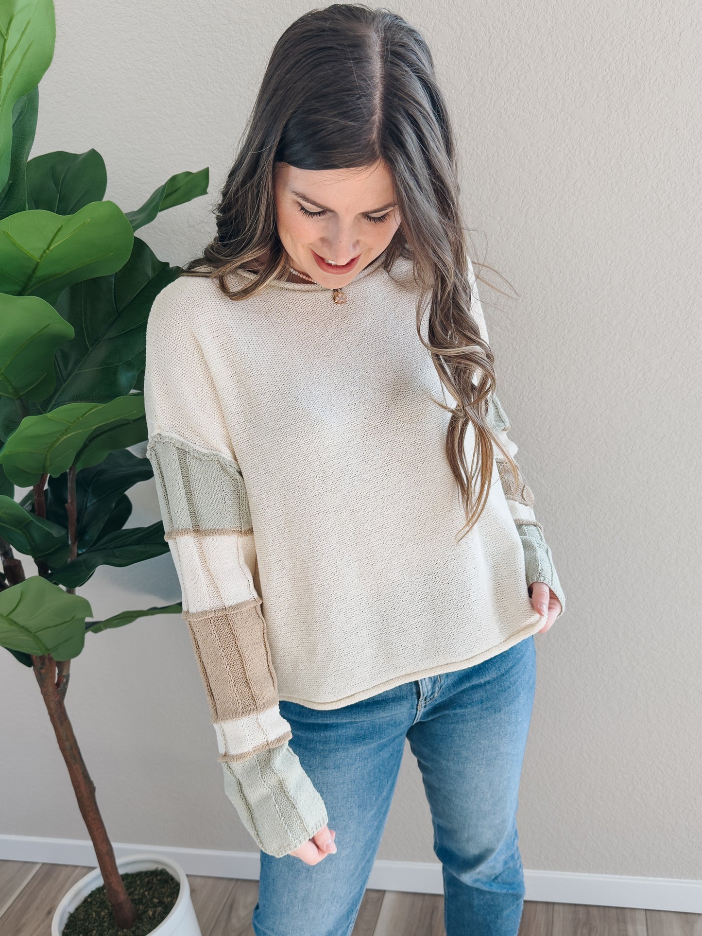 Striped Sleeve Sweater