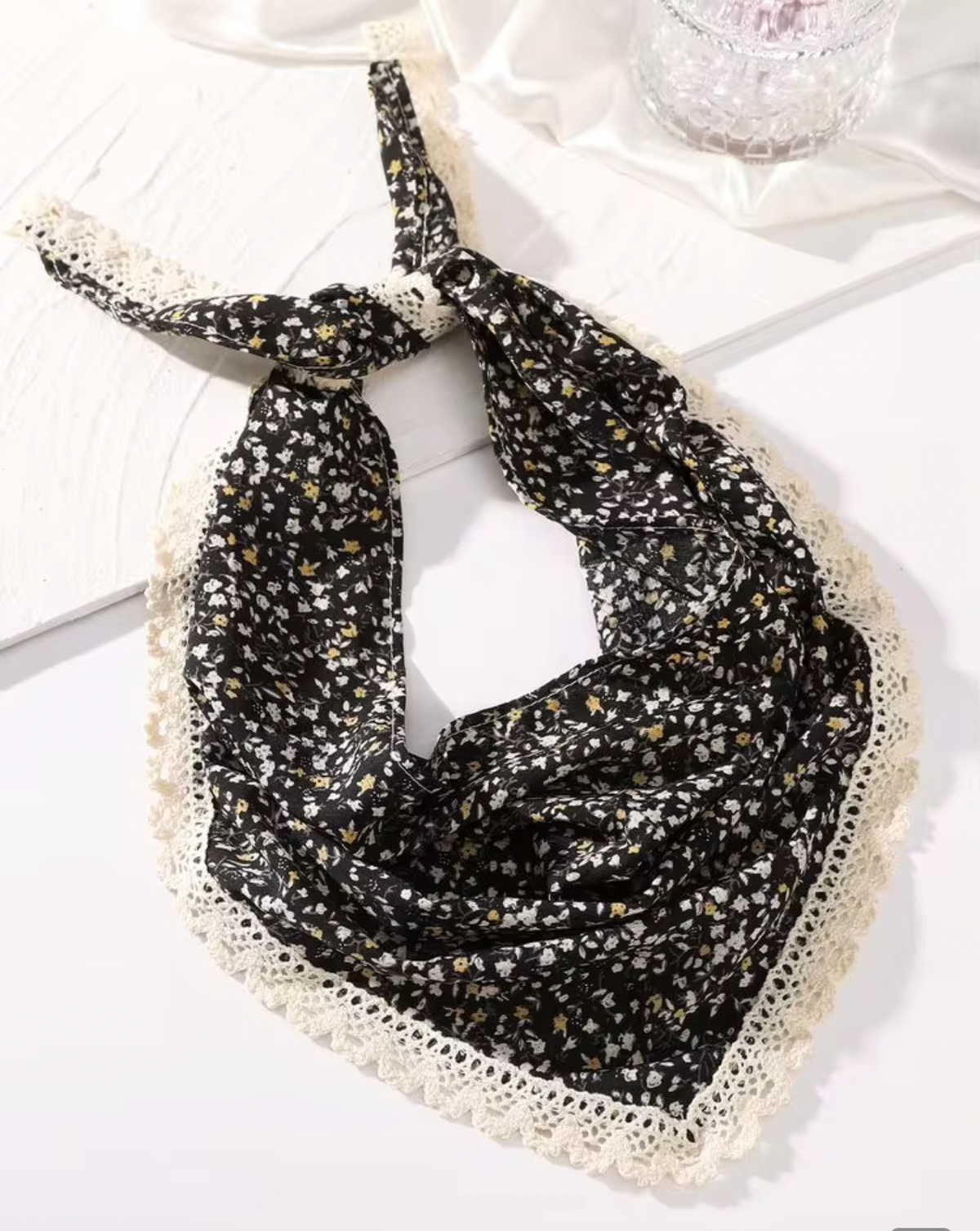 Lace Trim Bandana Scarf