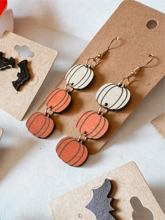 Wooden Pumpkin Drop Earrings