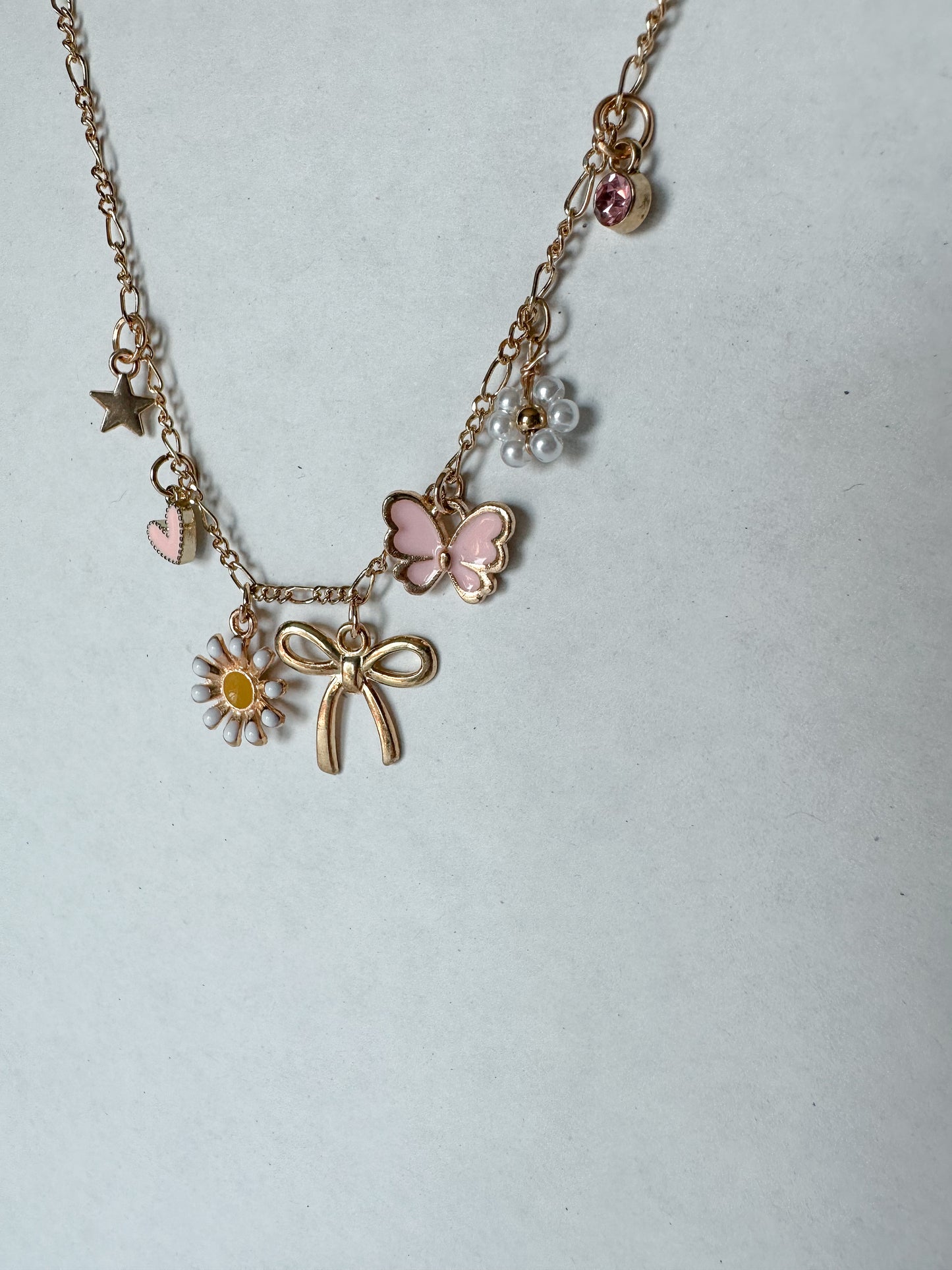 Pink Bow Charm Necklace