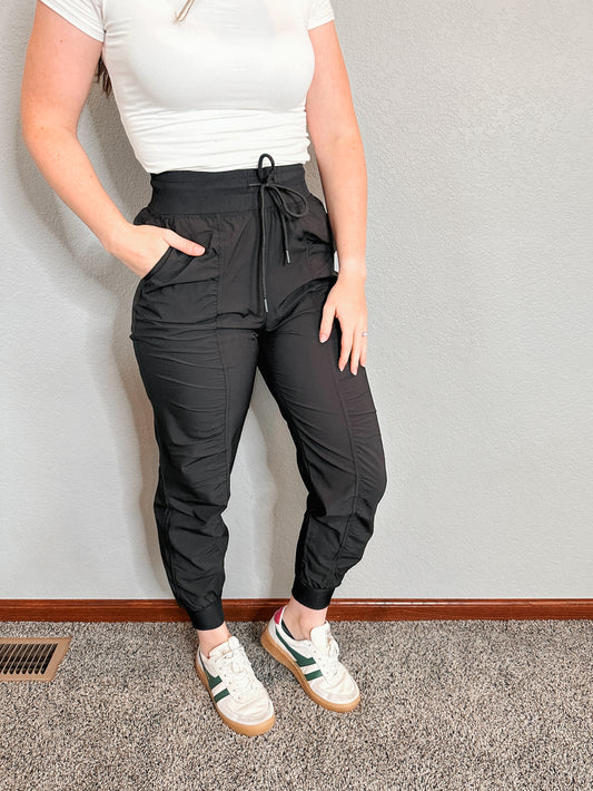 Ruched Front Black Joggers