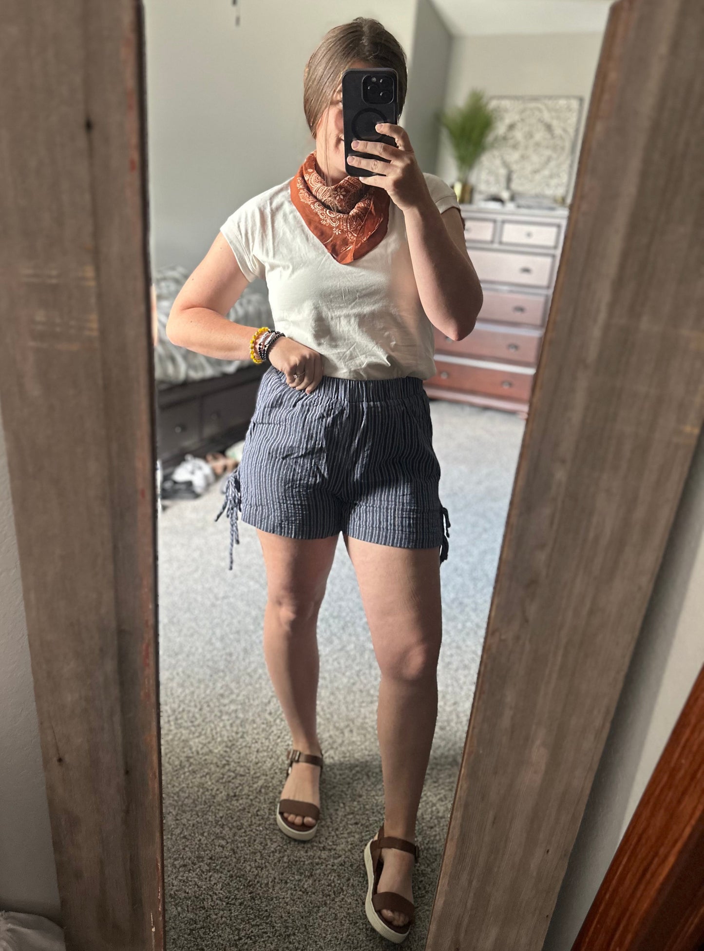 Navy Stripe Tie Shorts