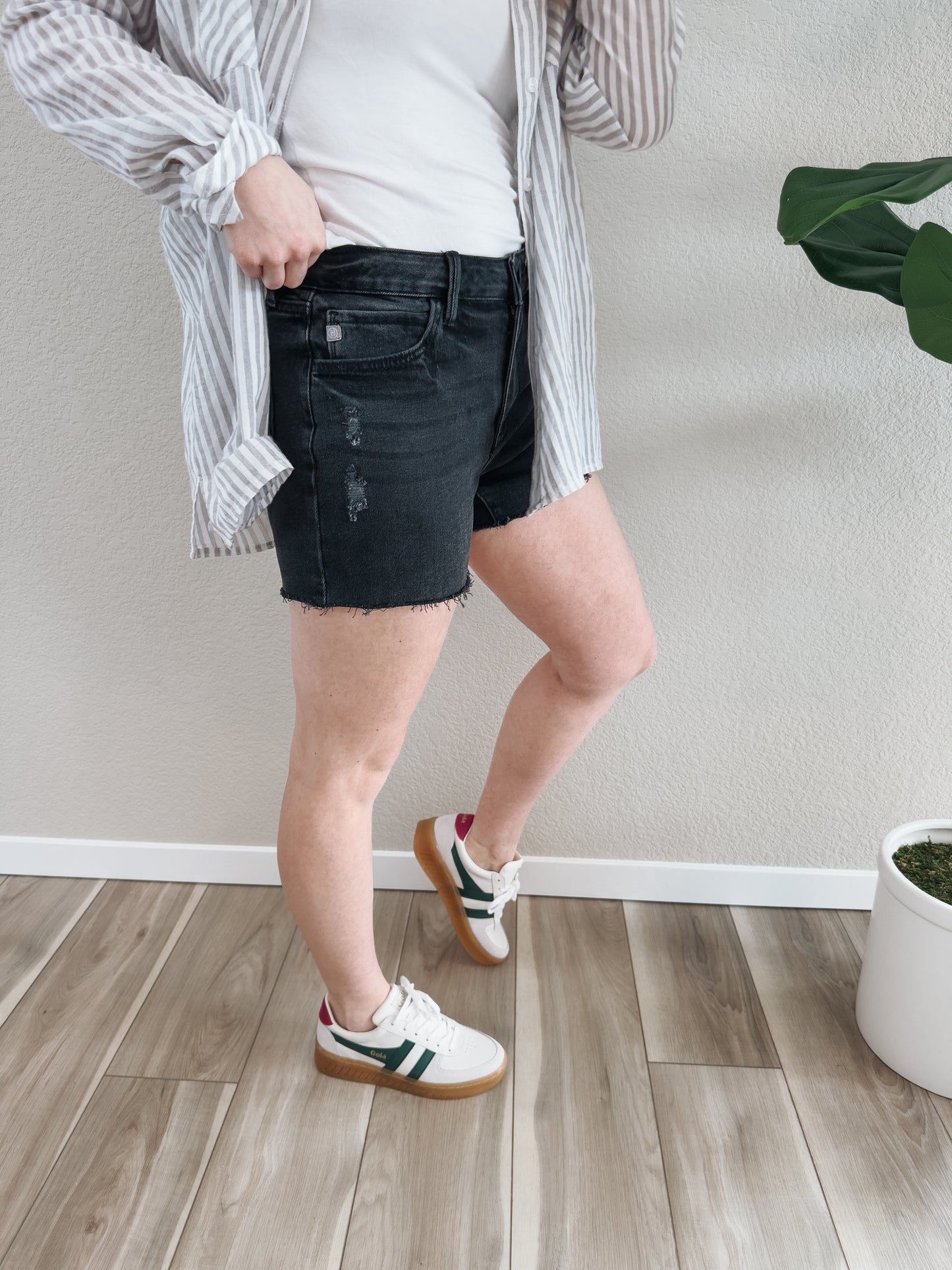 Washed Black Denim Shorts