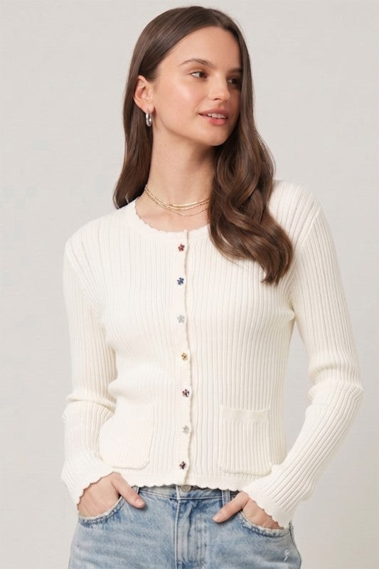 Dainty Floral Button Sweater