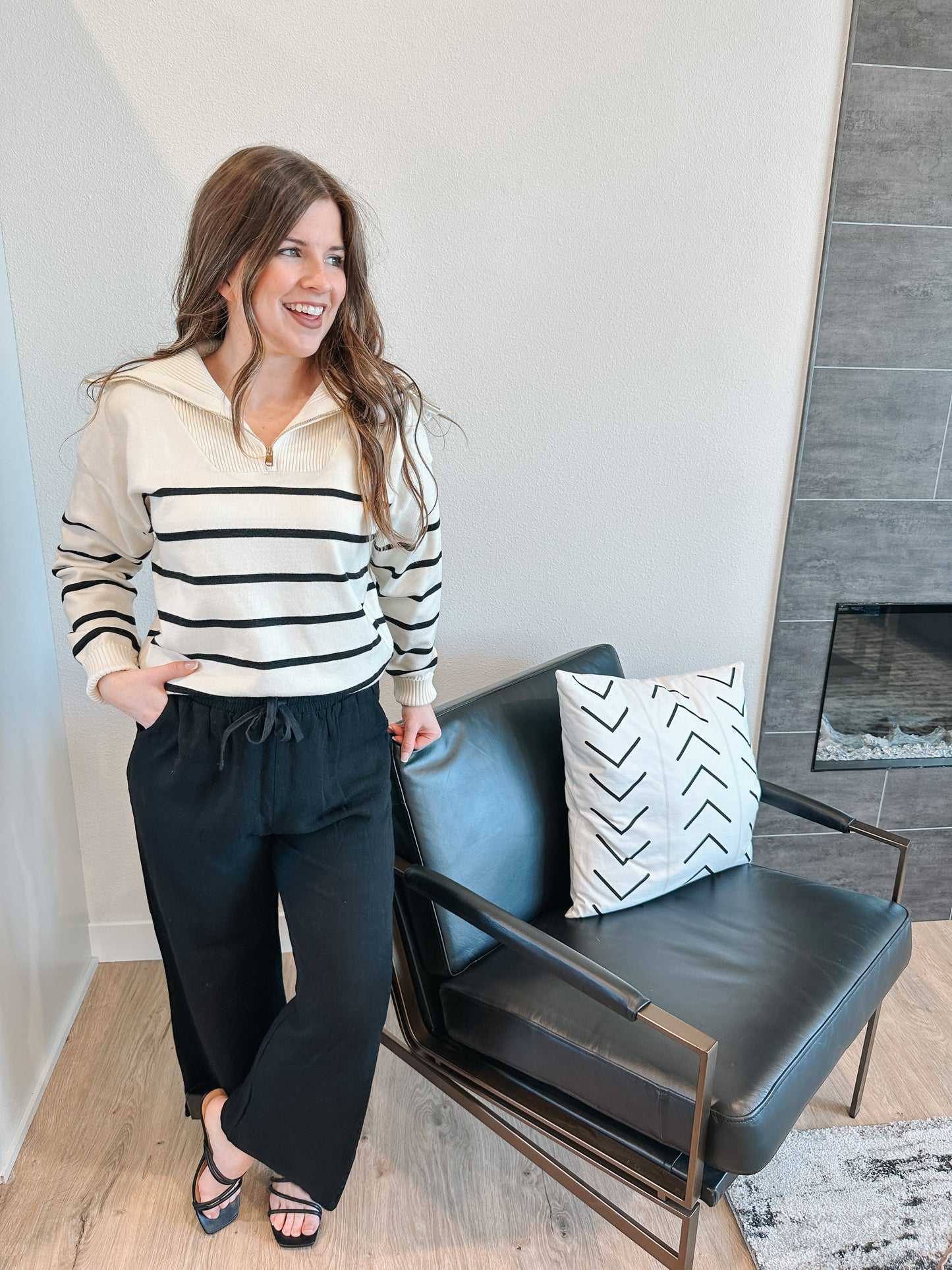 Stripe Quarter Zip Sweater