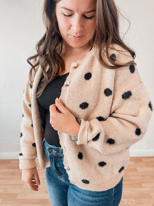 Oatmeal Polka Dot Cardigan