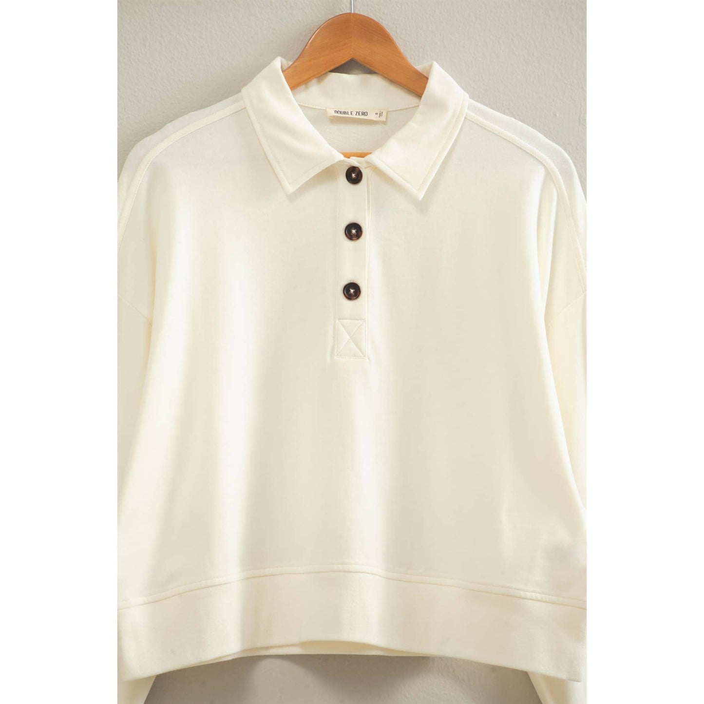 Cream Button-Front Henley Sweatshirt