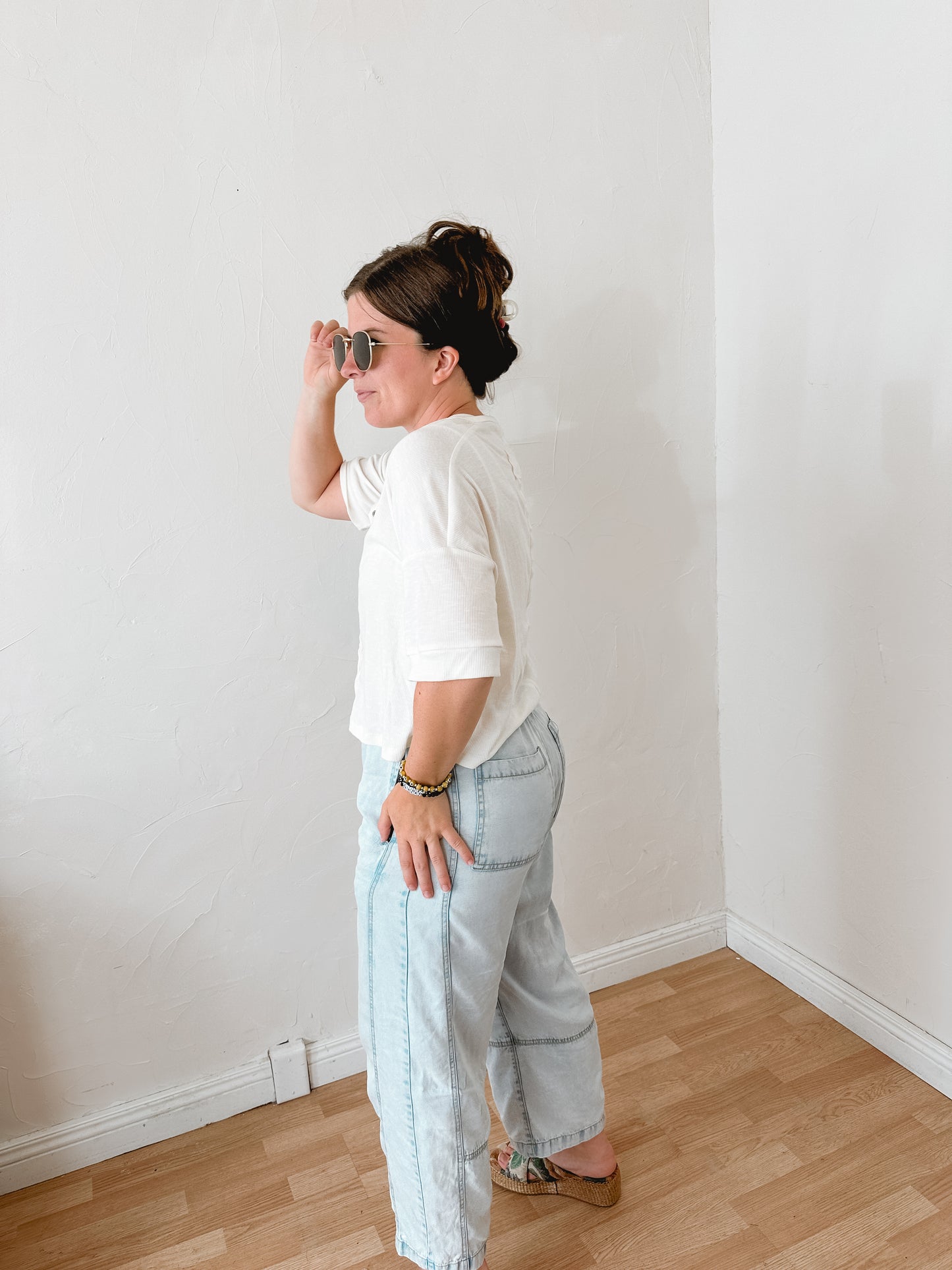 Ivory Knit Button Tee
