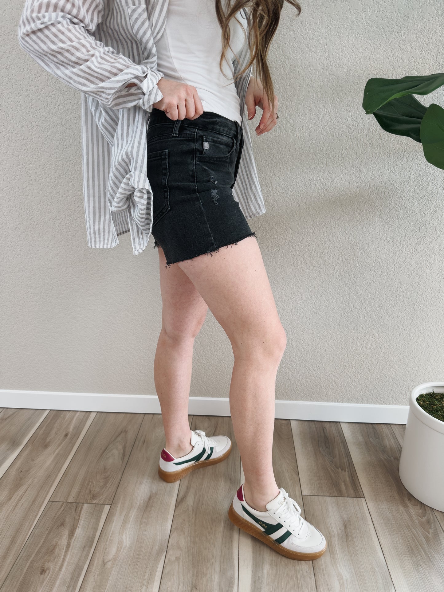 Washed Black Denim Shorts