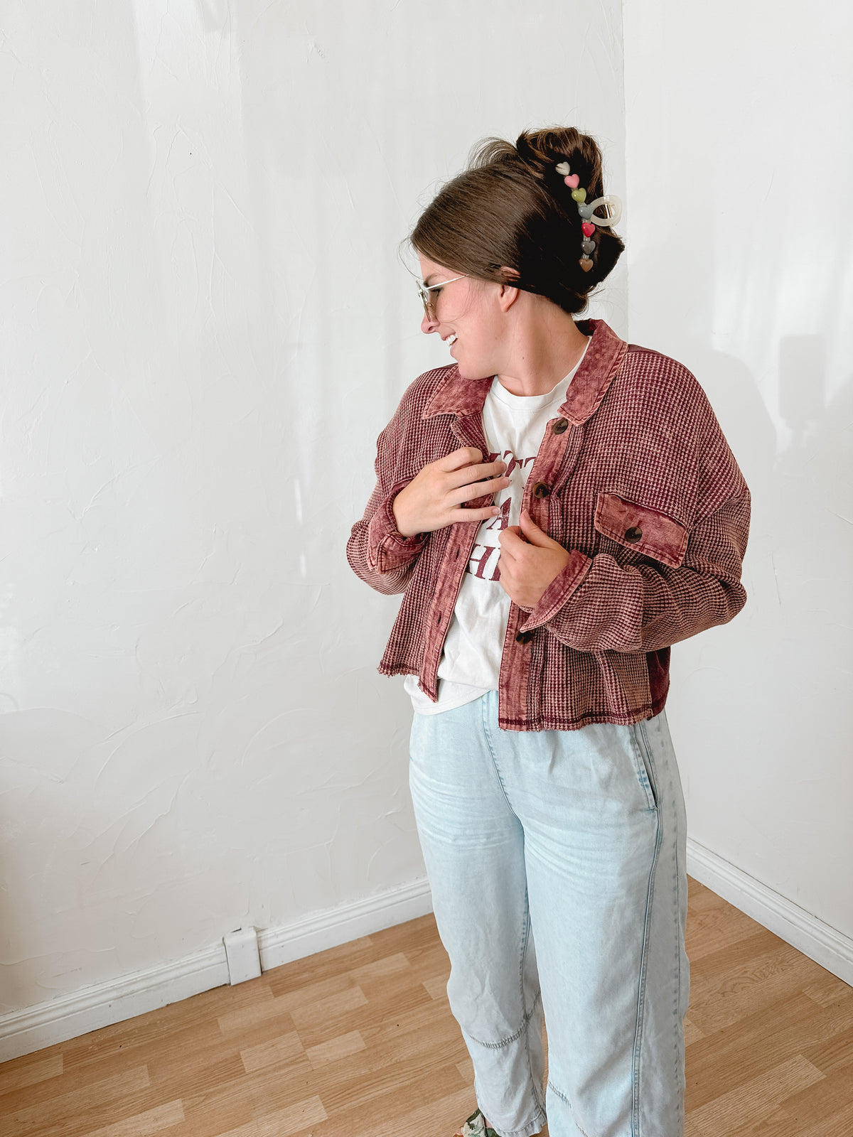 Maroon Waffle Knit Jacket