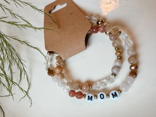 MOM / GIRL MOM Stone Bracelet Set