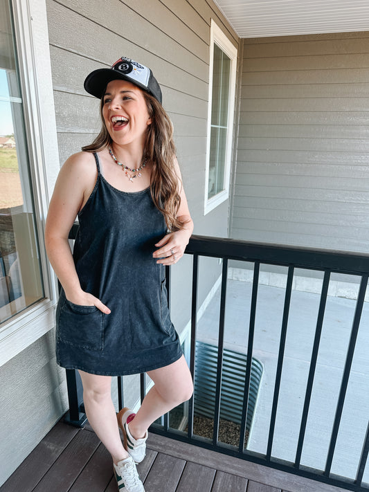 Washed Black Pocket Dress