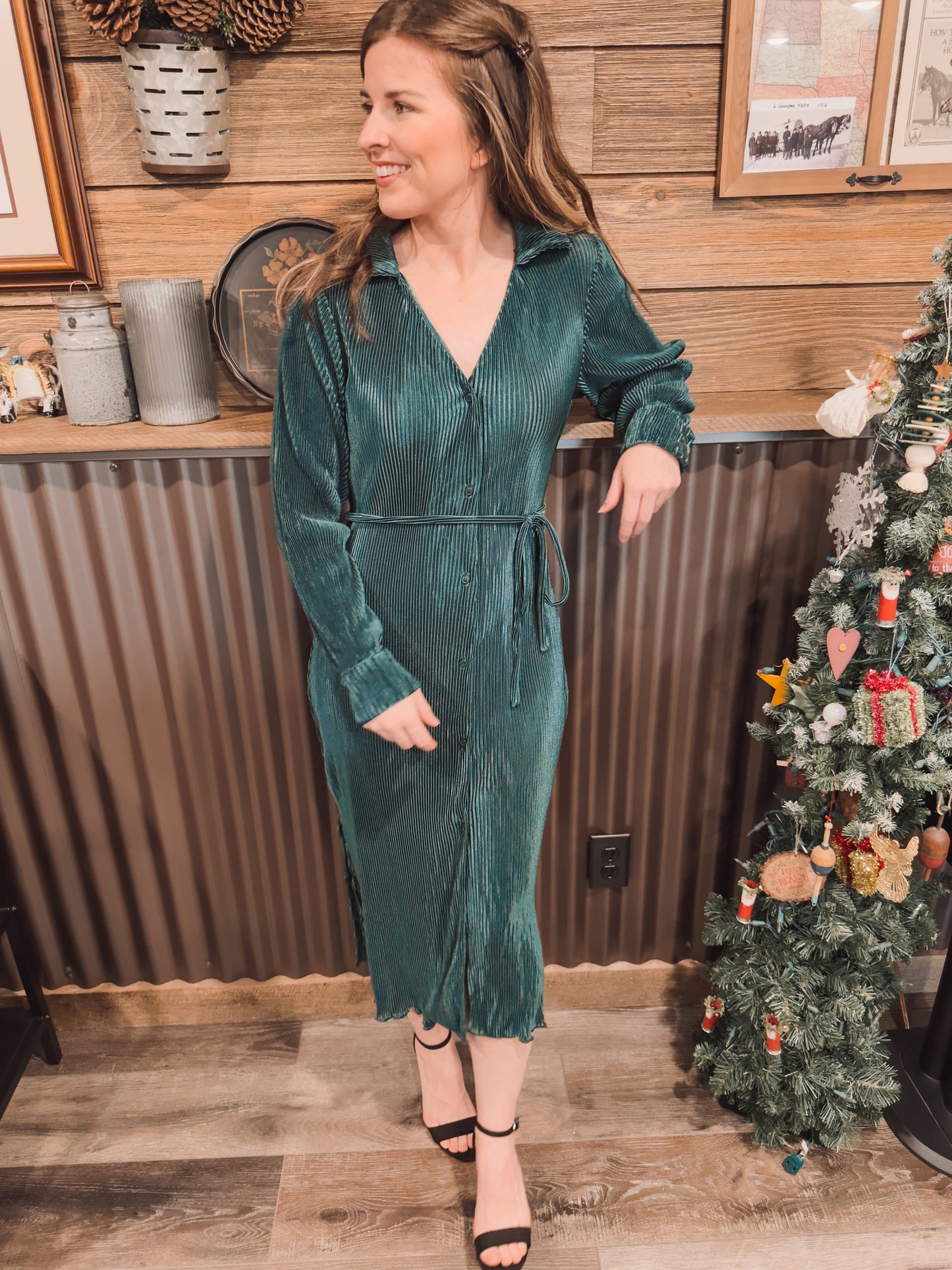 Evergreen Pleated Dress
