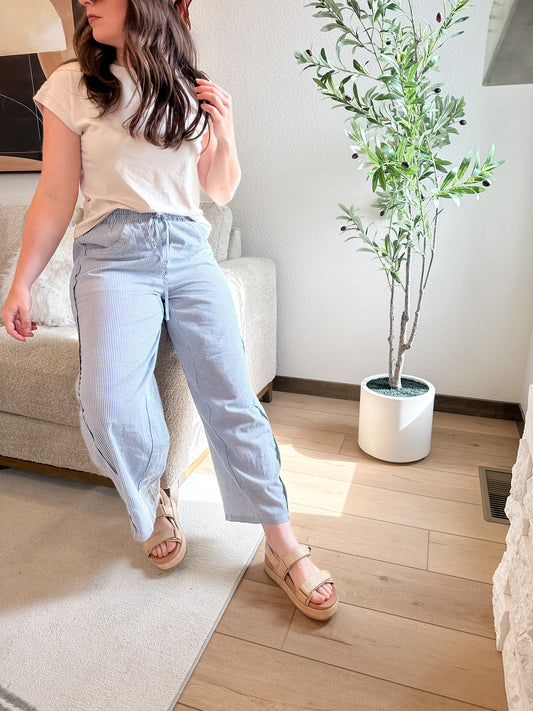 Cotton Blue Stripe Pants