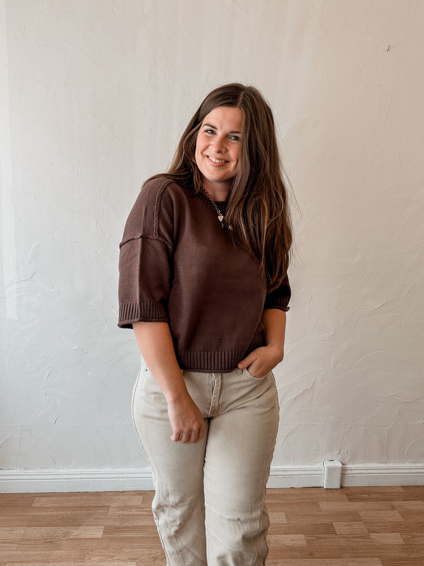 Brown Drop Shoulder Sweater
