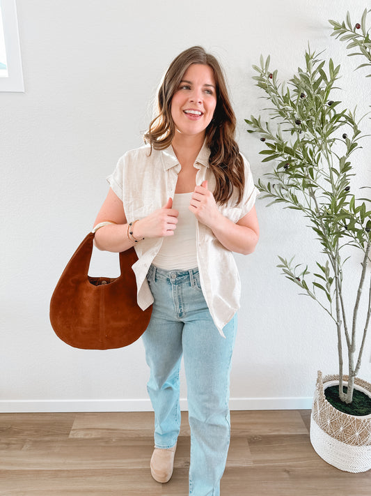 Oatmeal Button Down Top