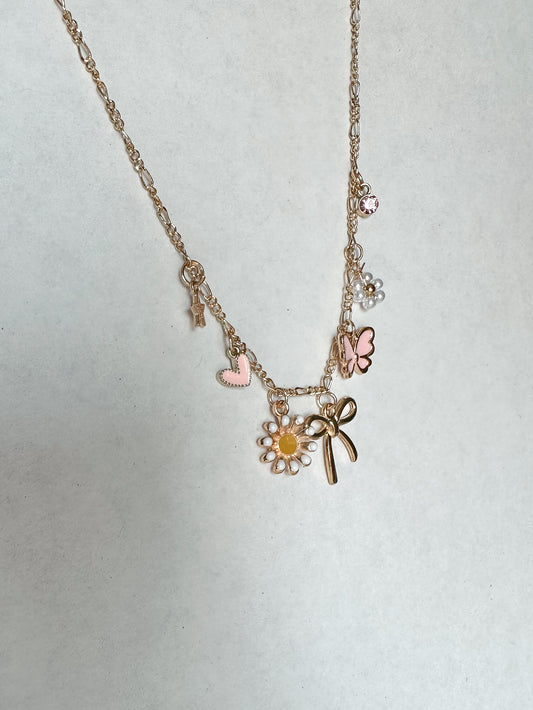 Pink Bow Charm Necklace