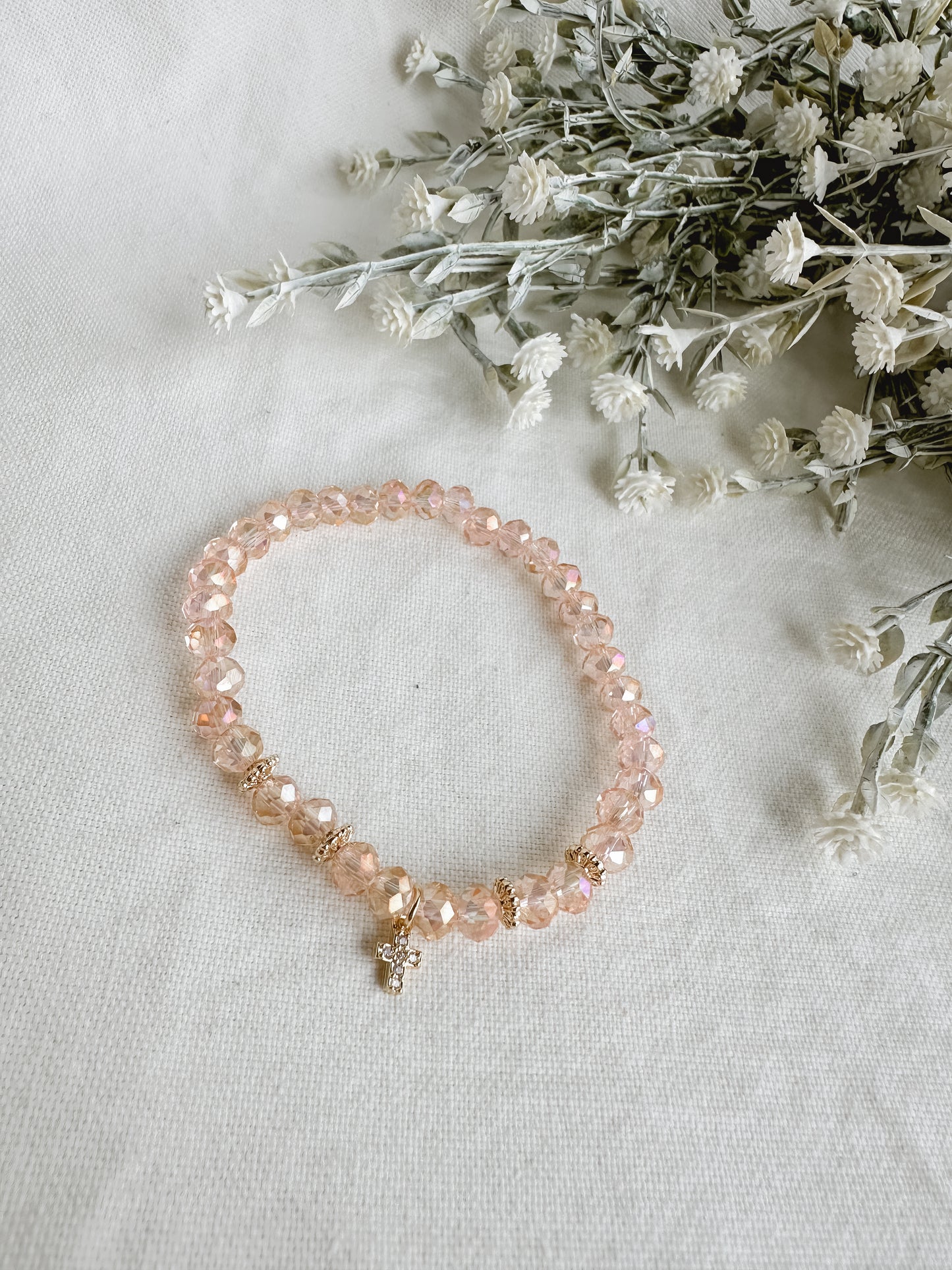 Gold Plated Pink Cross Bracelet