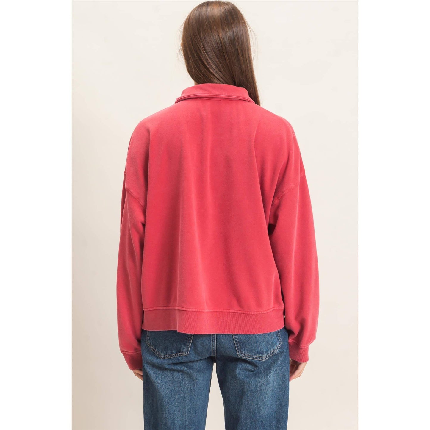 Deep Red Mineral Washed Button Front Sweatshirt