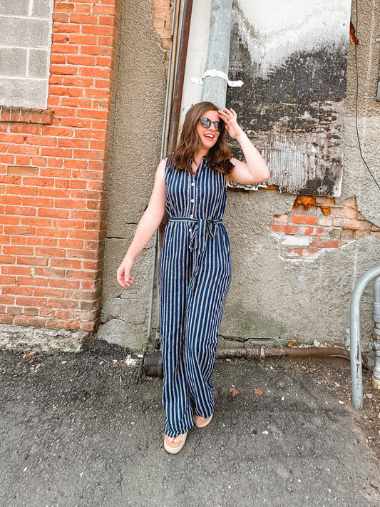 Navy Stripe Jumpsuit