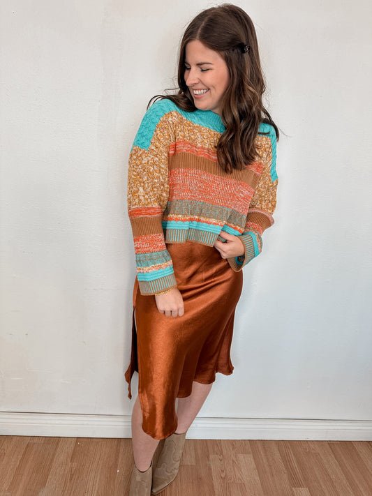 Cable Knit Colorblock Sweater