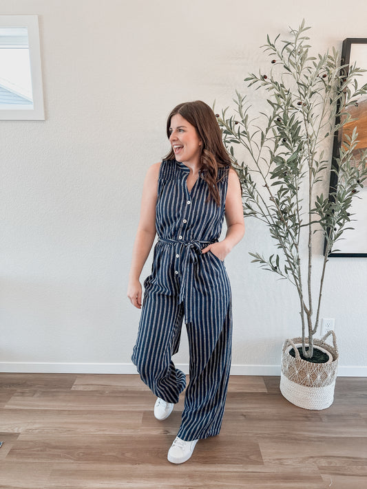 Navy Stripe Jumpsuit