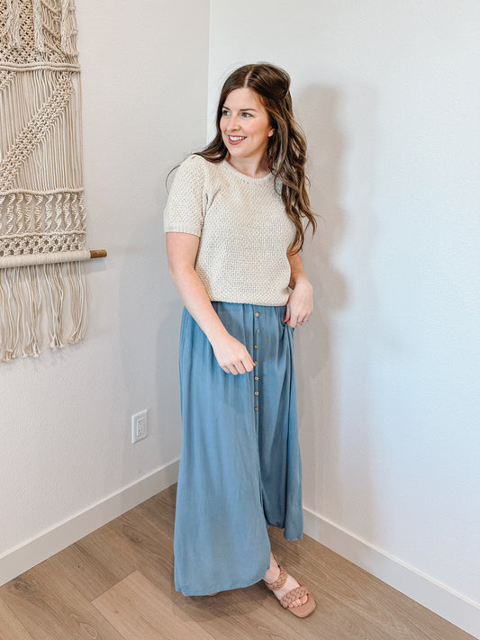 Dusty Blue Button Detail Skirt