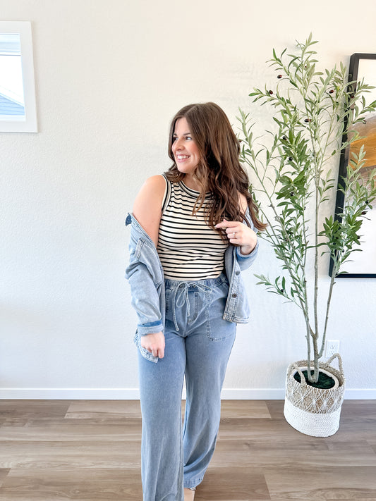 Comfy Cotton Pull On Denim Pants