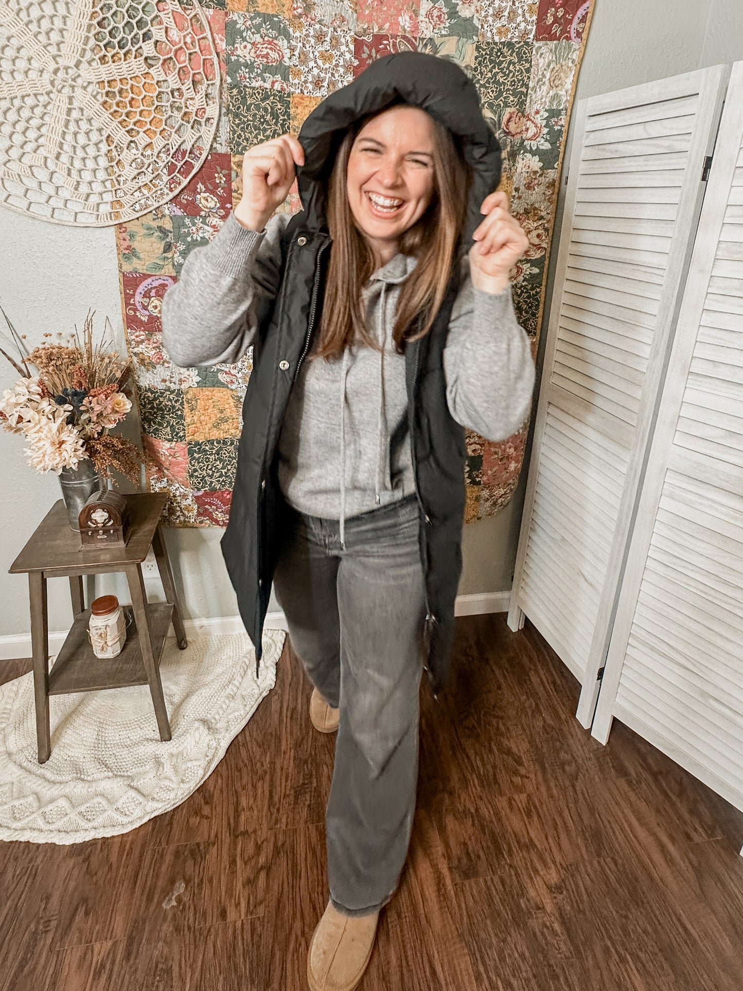 Black Hooded Puffer Vest