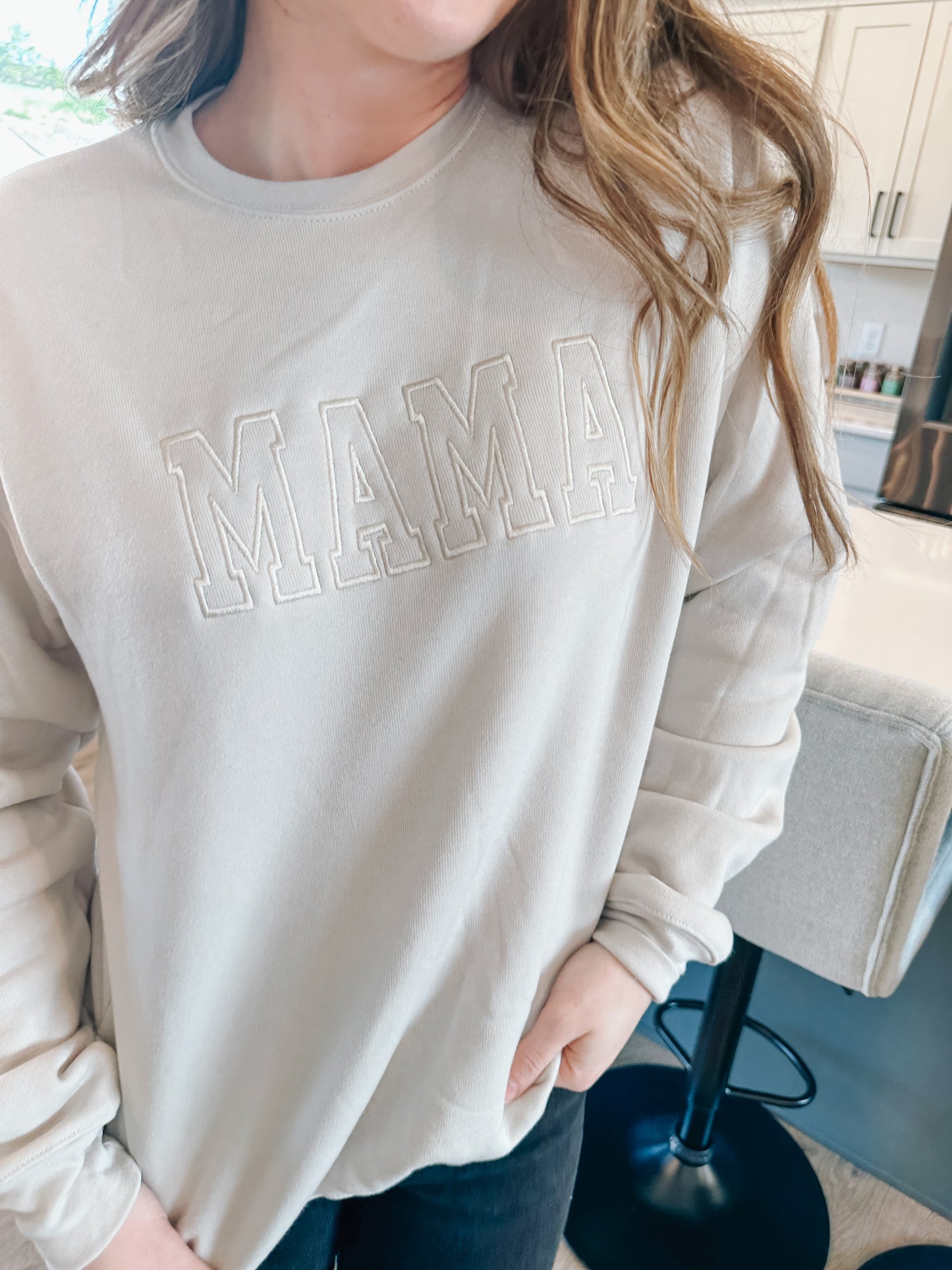 MAMA Embroidered Cream Crewneck