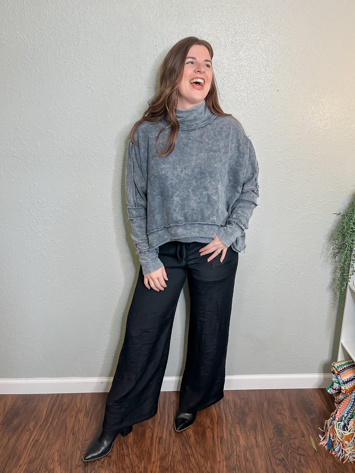 Charcoal Mineral Washed Mock Neck