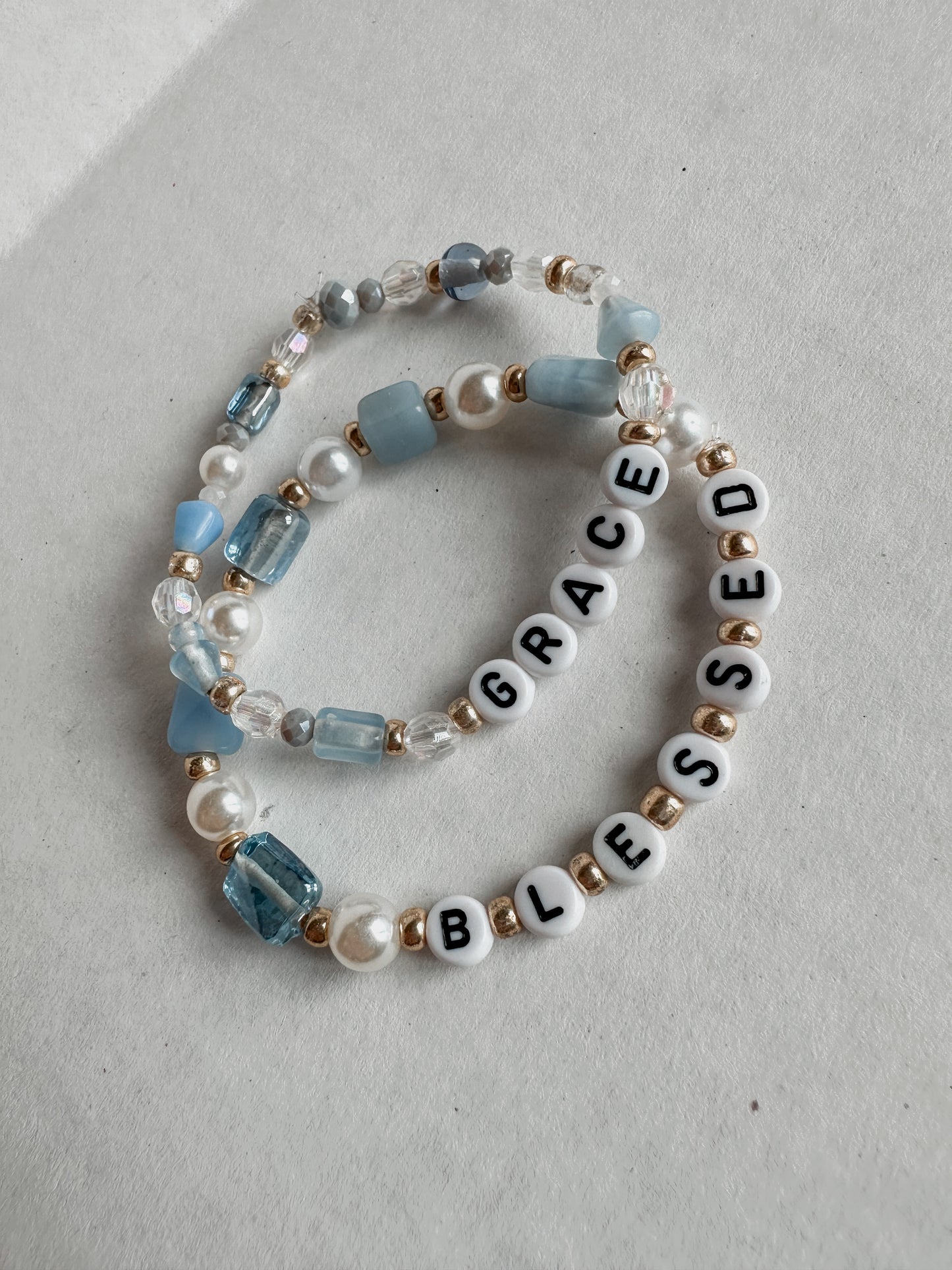 Blue Pearl Word Bracelet