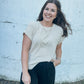 Cream Ribbed Short Sleeve Top