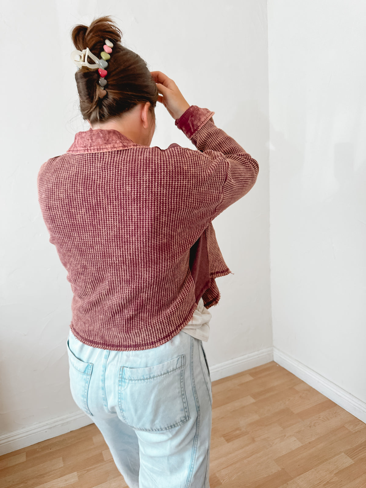 Maroon Waffle Knit Jacket