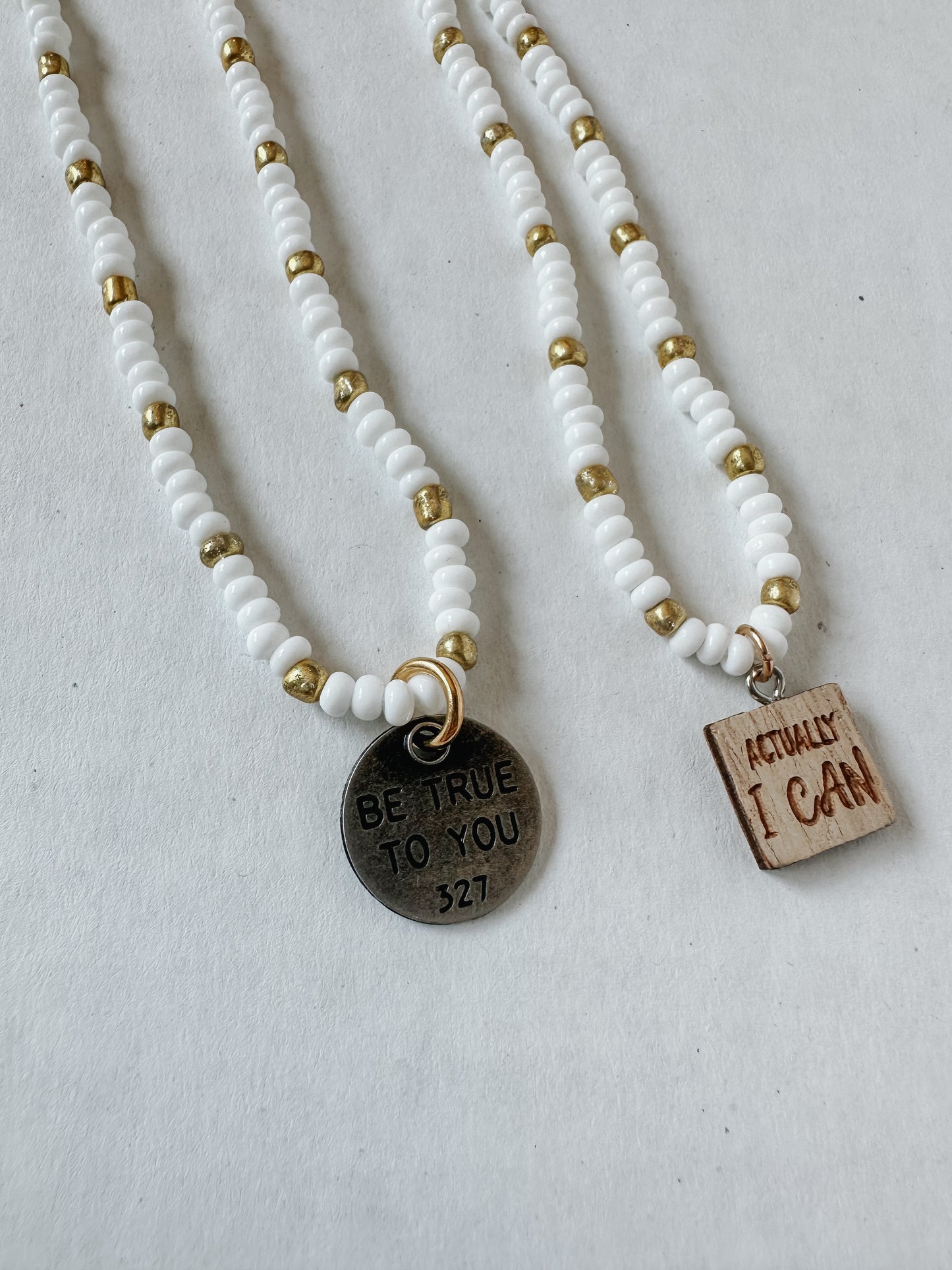 White Beaded Charm Necklaces