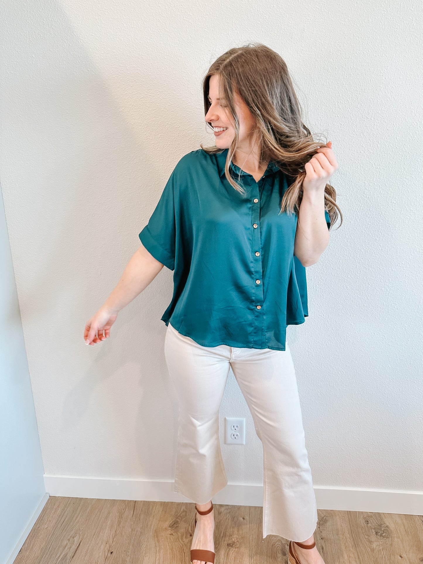 Satin Button Down Blouse (2 colors)