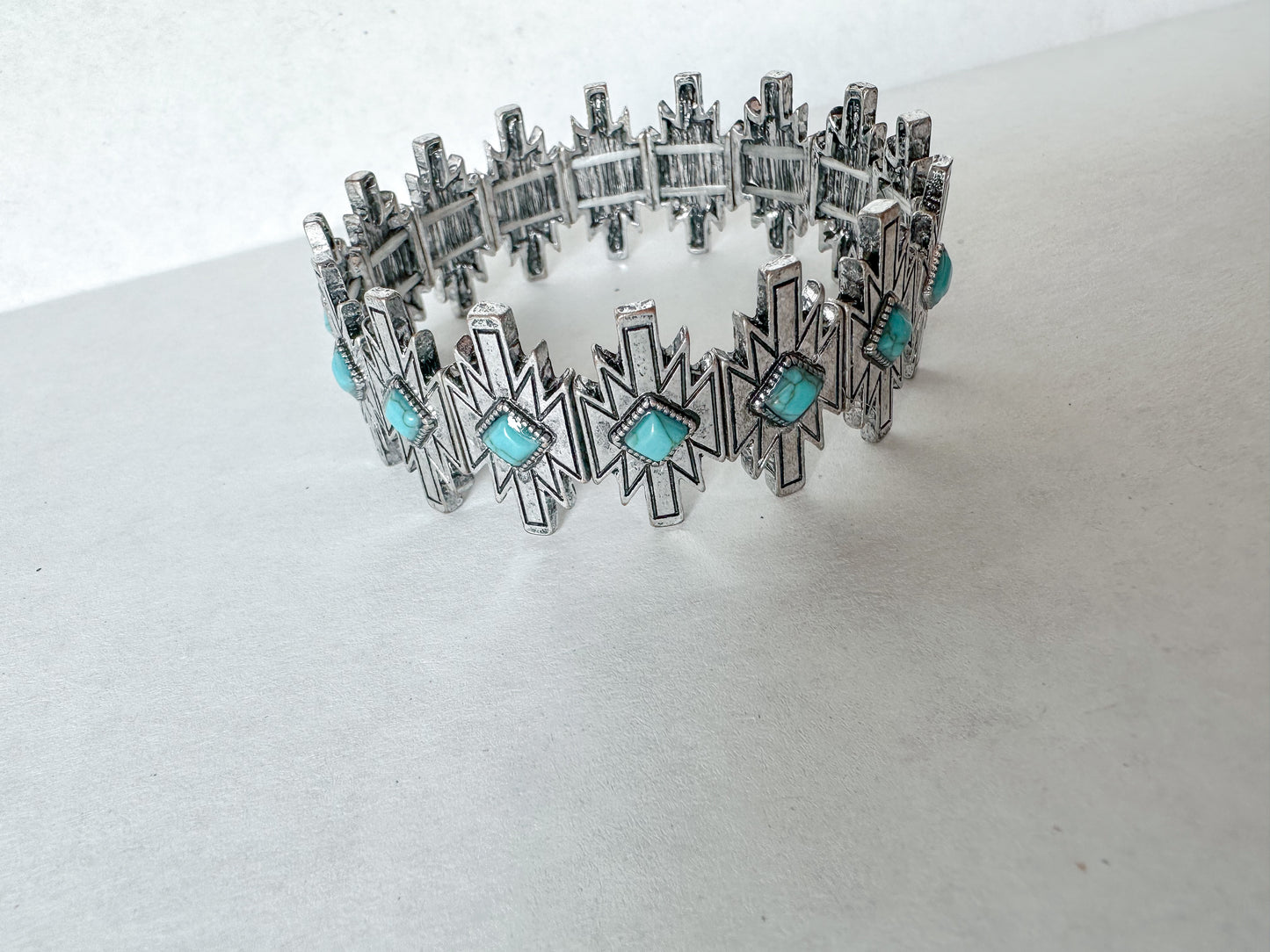 Silver Aztec Stretch Bracelet