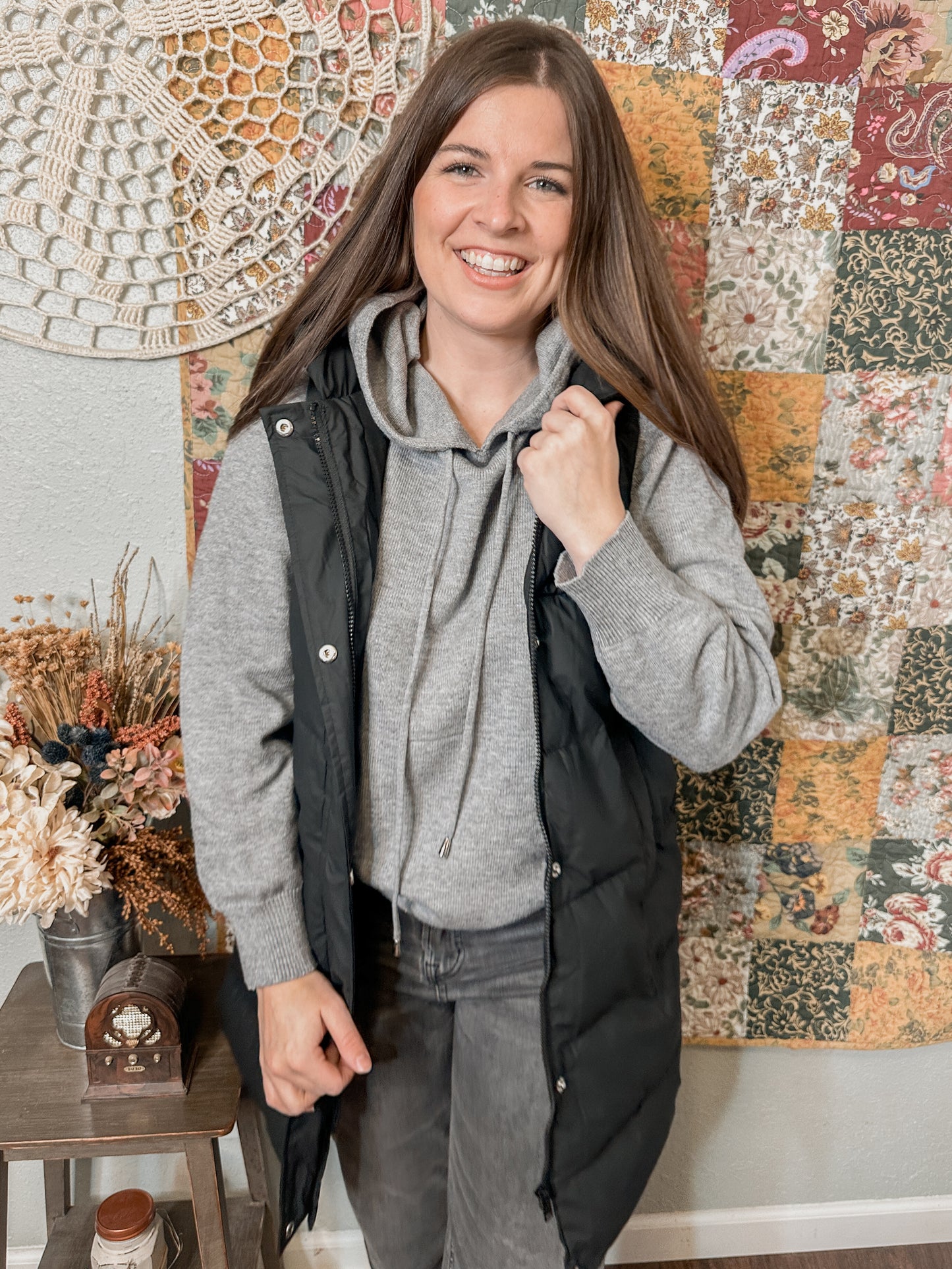 Black Hooded Puffer Vest