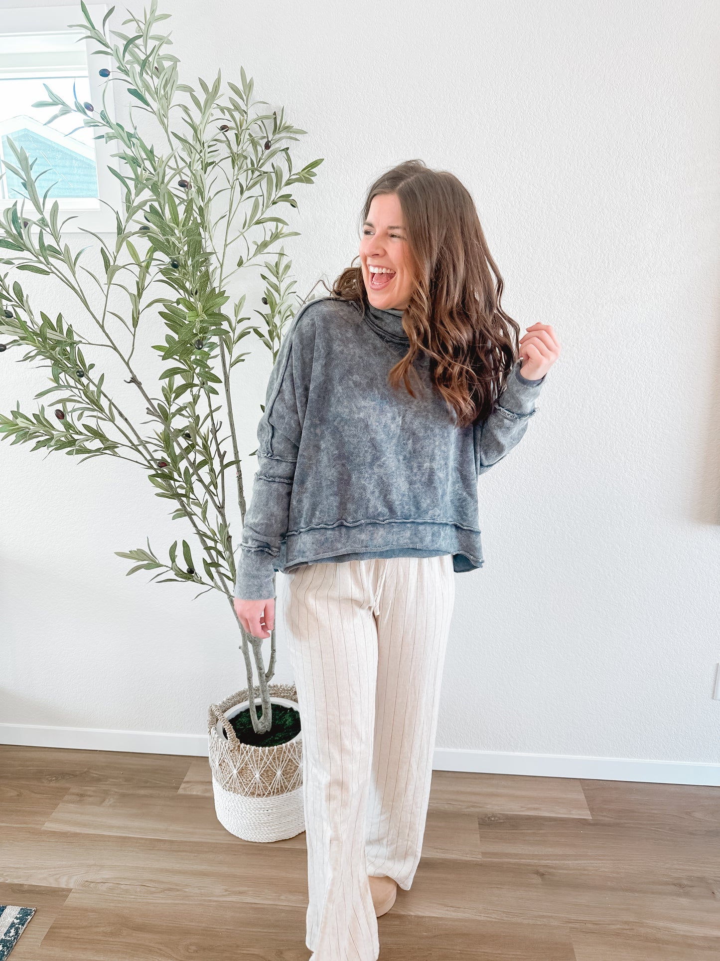 Navy Mineral Washed Mock Neck