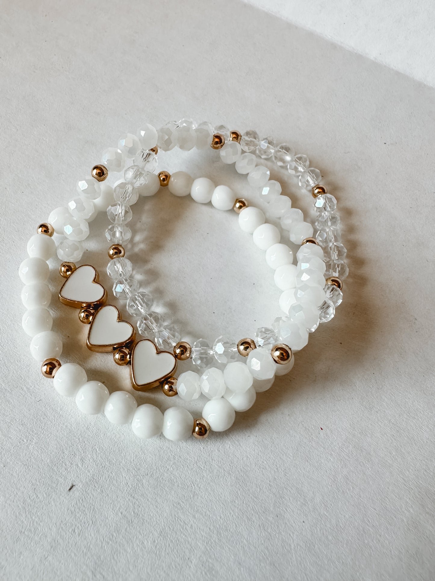 White Heart Bracelet Set