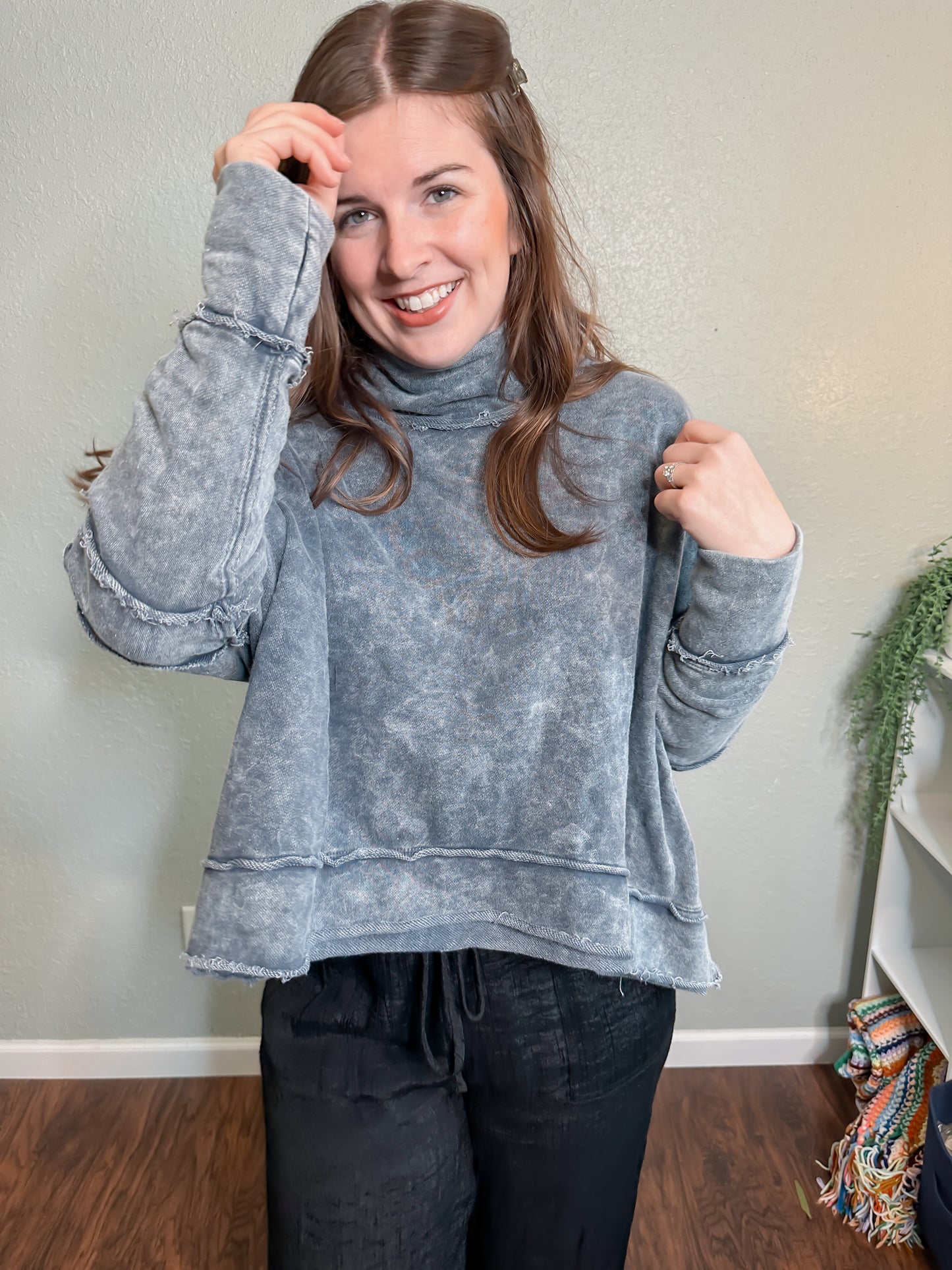 Charcoal Mineral Washed Mock Neck